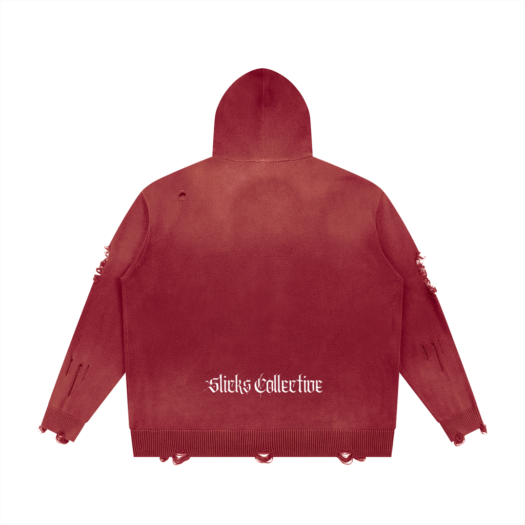 No Remorse Distressed Full Zip Sweater
