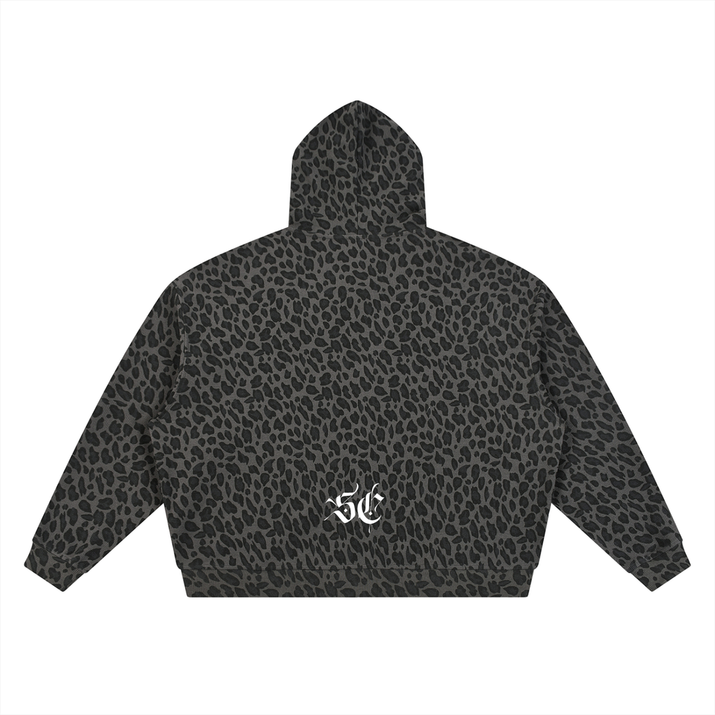 Leopard Print Waffle Full Zip Hoodie