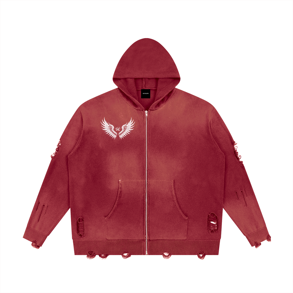 No Remorse Distressed Full Zip Sweater