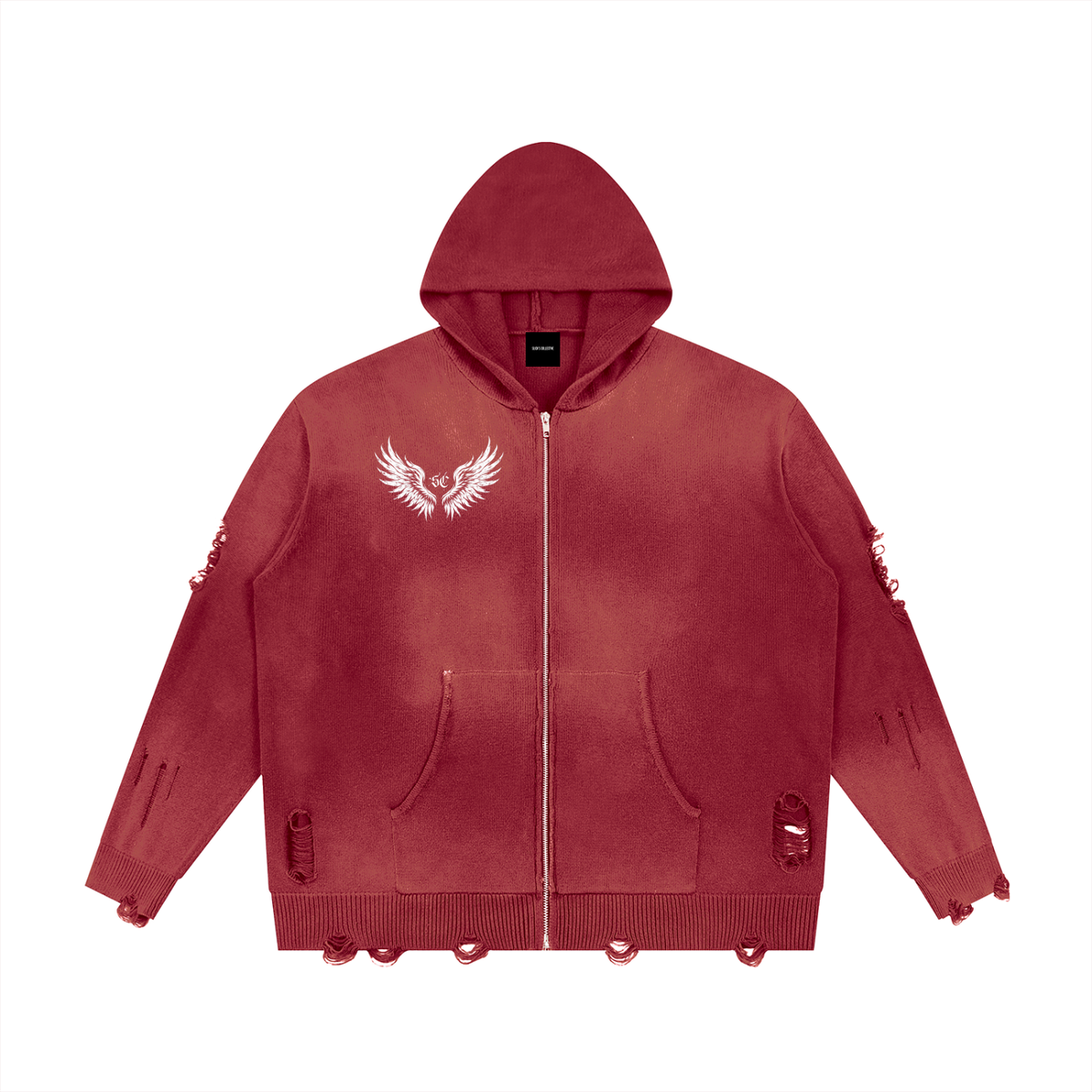 No Remorse Distressed Full Zip Sweater