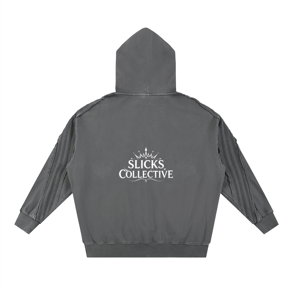 Snow Washed Tape Raw Edge Zip Hoodie - *Rise*