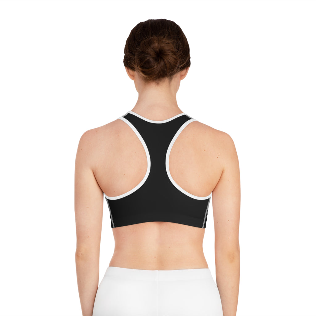 Black Performance Sports Bra — Minimal SC Logo Athletic Crop Top