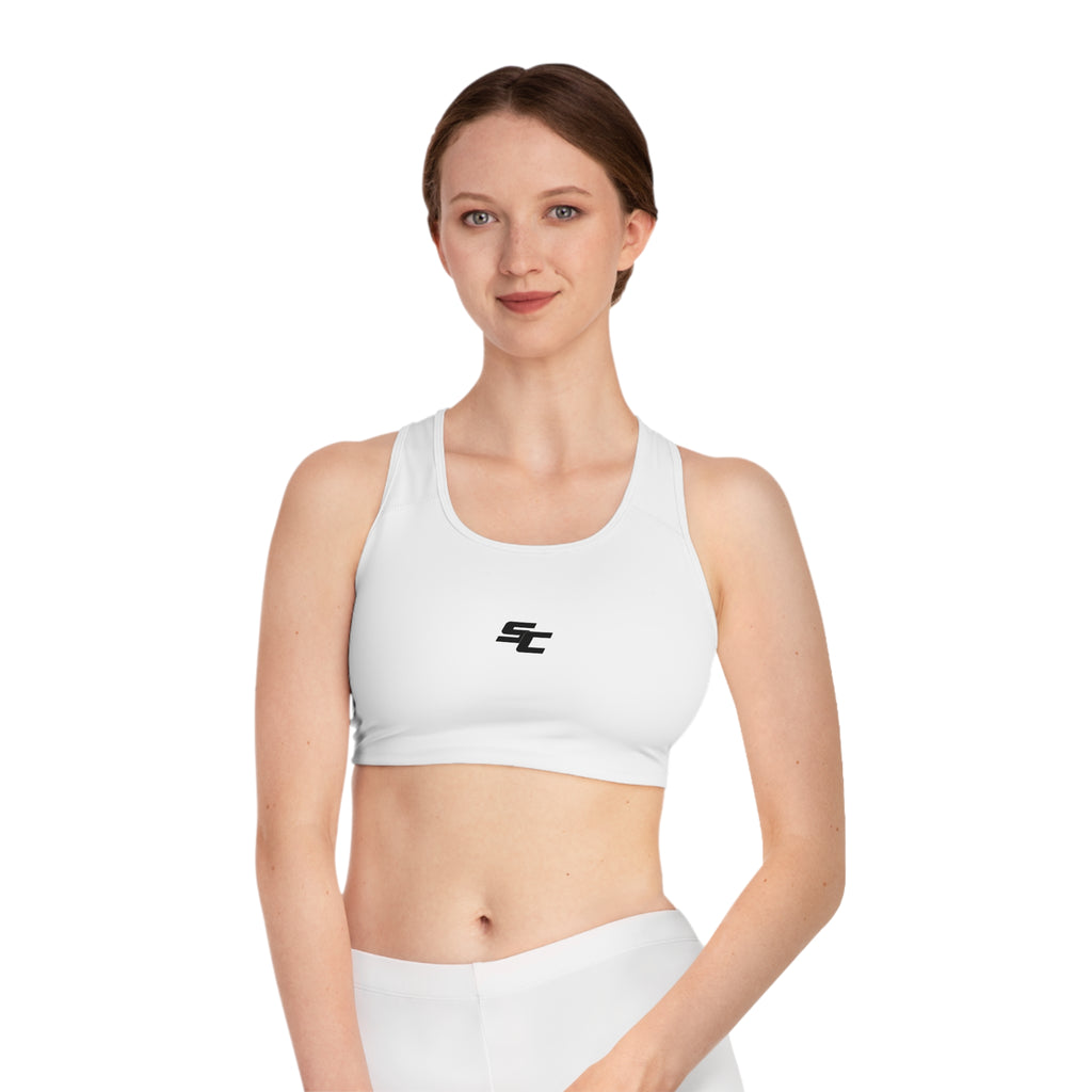 Minimalist SC Logo Sports Bra — Racerback Athletic Crop Top