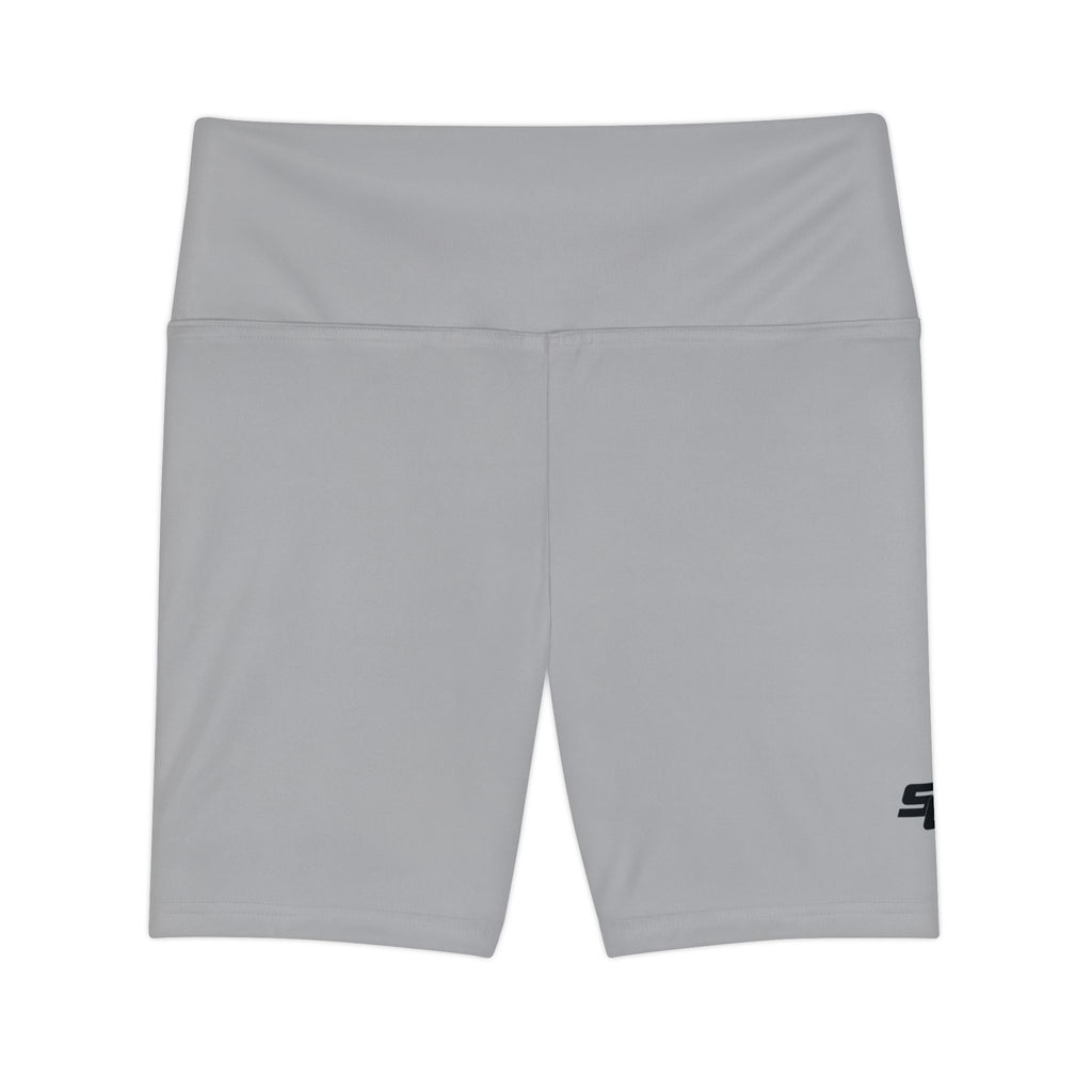Women's Grey Workout Bike Shorts - Black SC Logo