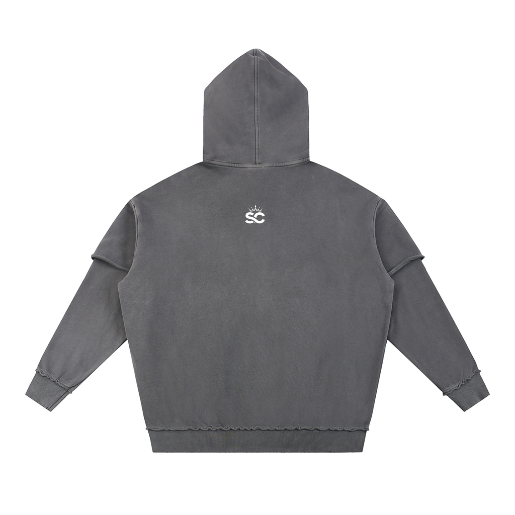Snow Washed Raw Edge Double Layered Hoodie - *Rise*