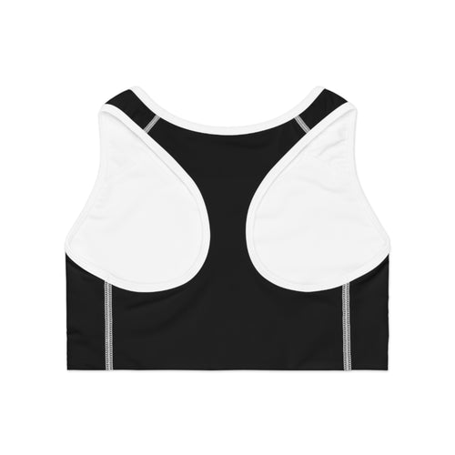 Black Performance Sports Bra — Minimal SC Logo Athletic Crop Top