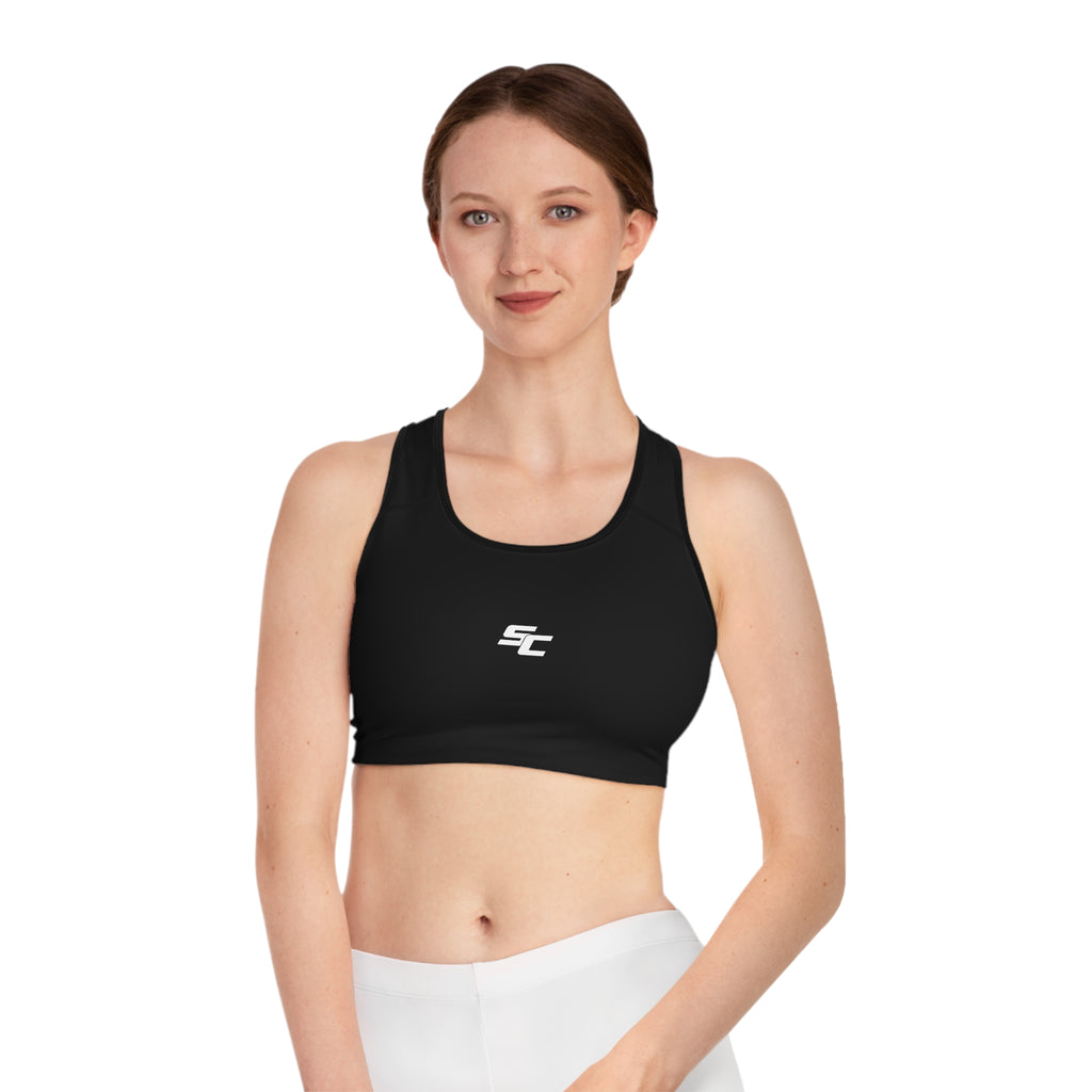 Minimalist SC Logo Sports Bra — Racerback Athletic Crop Top