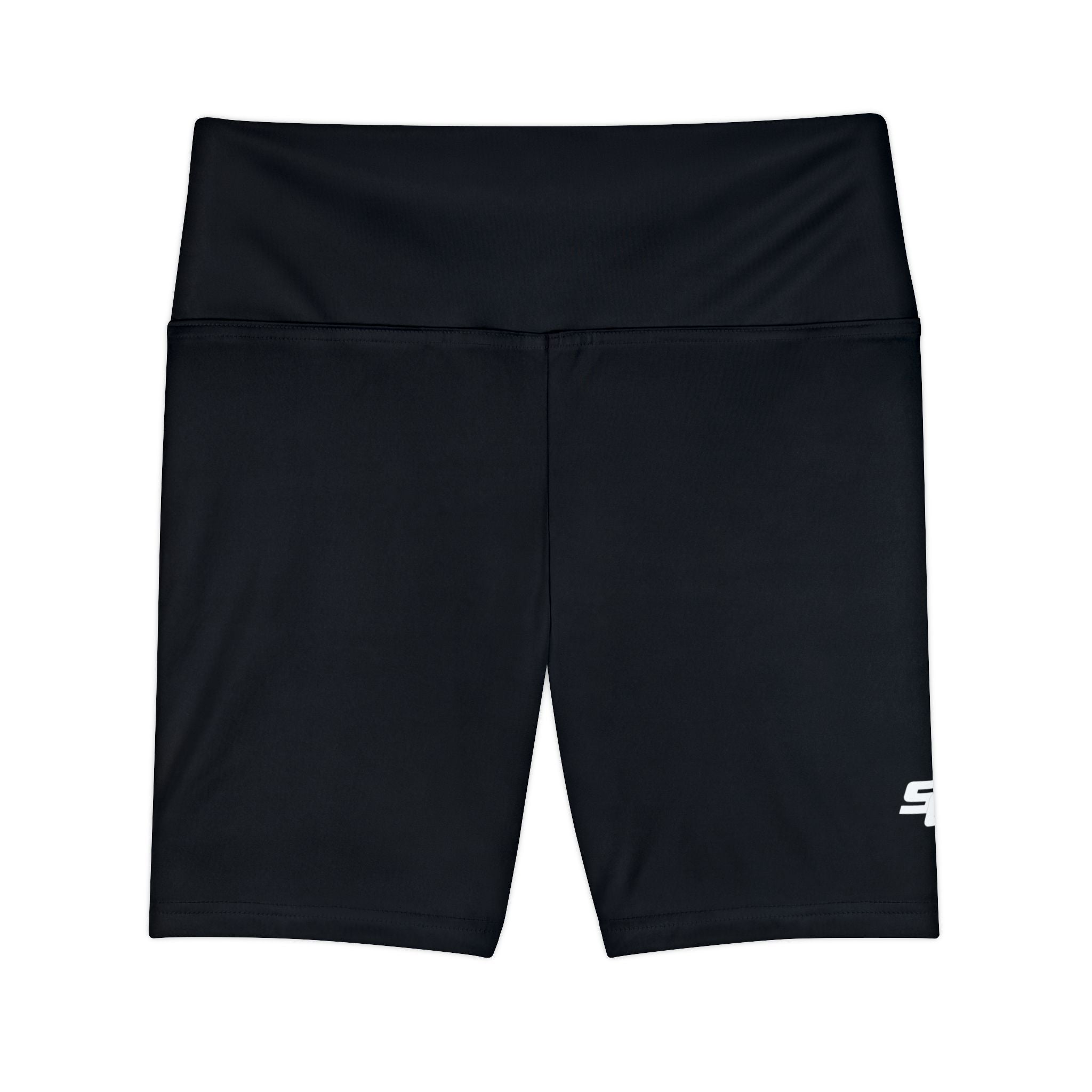 Women’s Black Workout Bike Shorts — White SC Logo