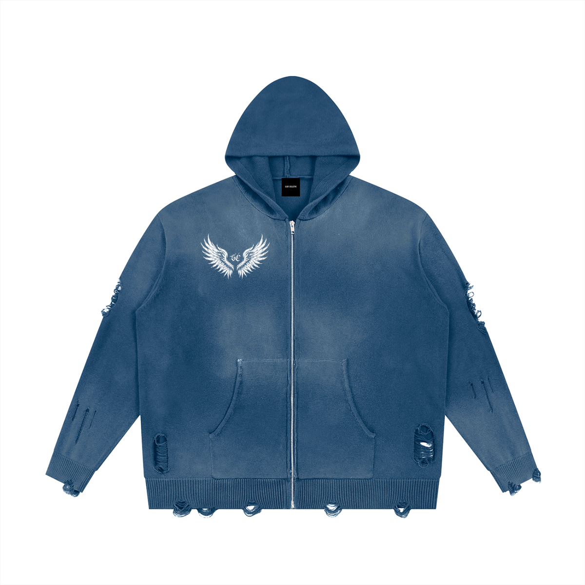 No Remorse Distressed Full Zip Sweater