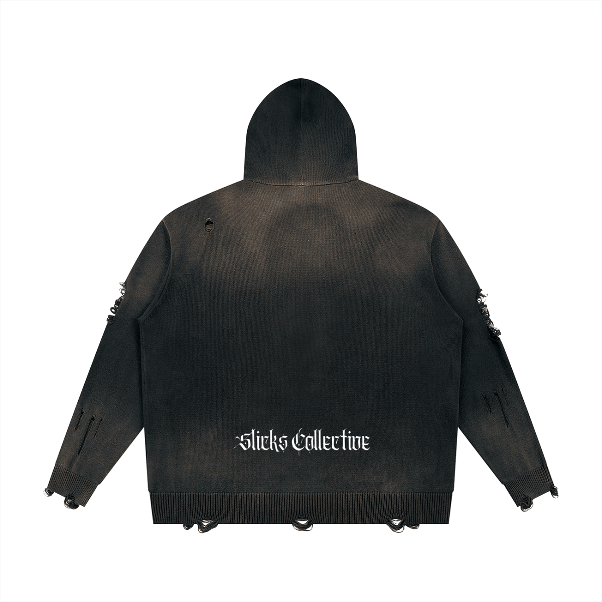 No Remorse Distressed Full Zip Sweater