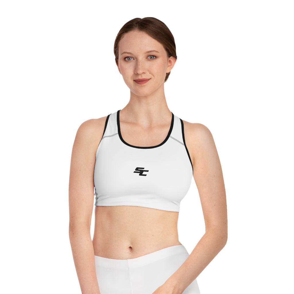 Minimalist SC Logo Sports Bra — Racerback Athletic Crop Top