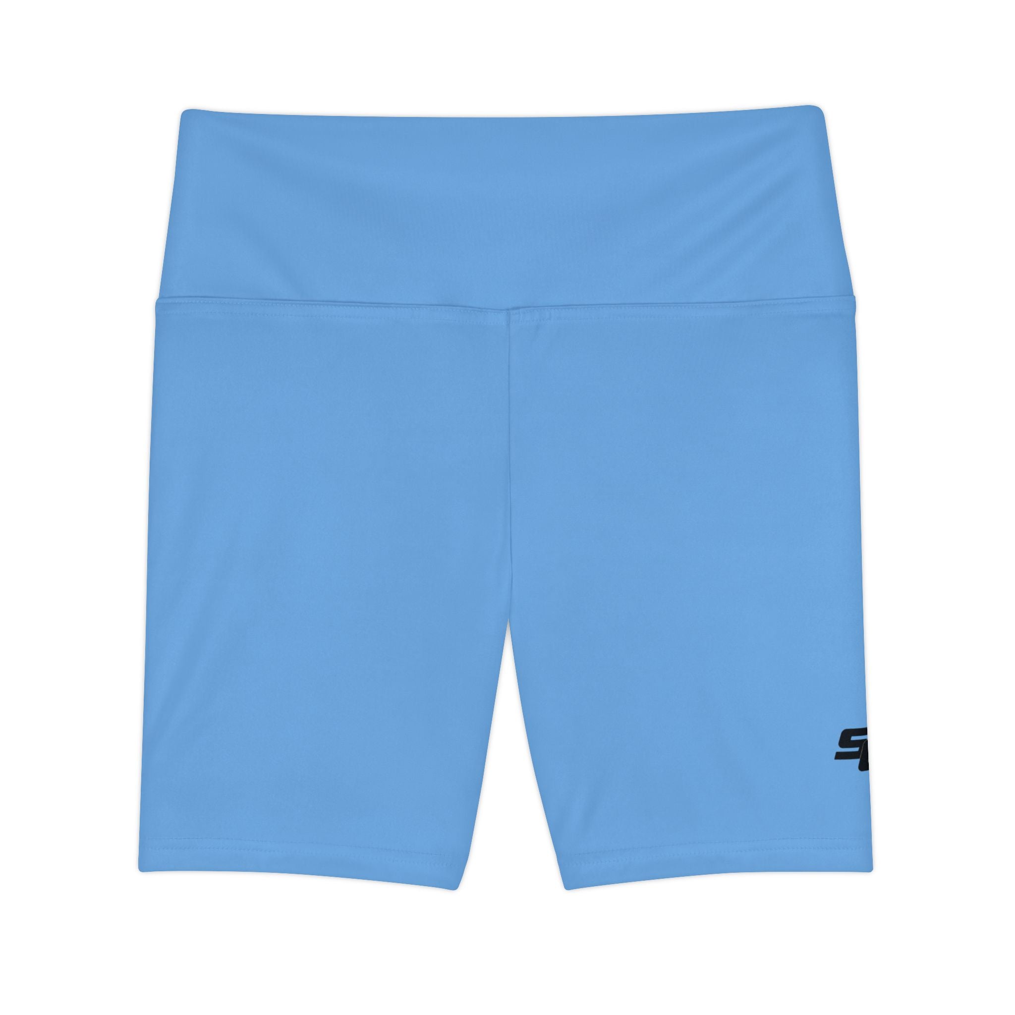 Women's Baby Blue Workout Bike Shorts - Black SC Logo