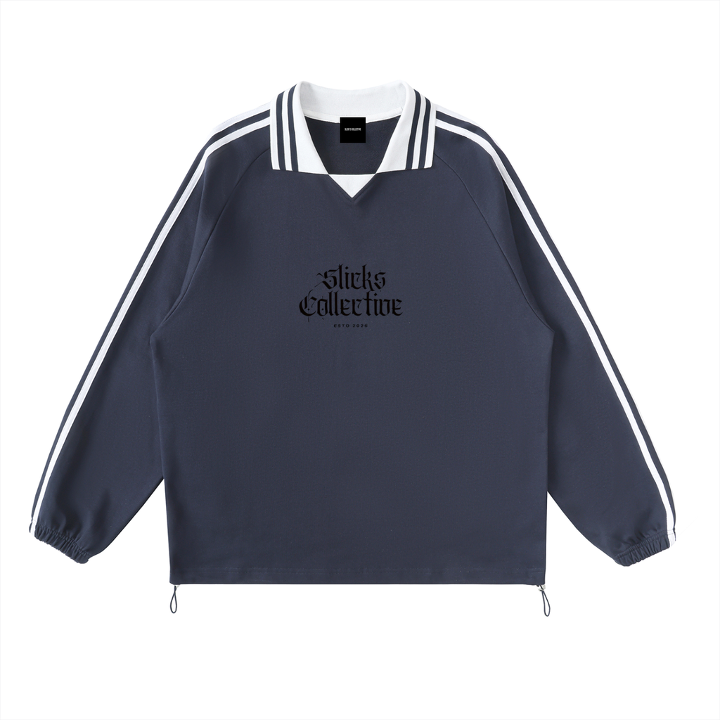 Contrast Striped Lapel Collar Sweatshirt - *Signature*