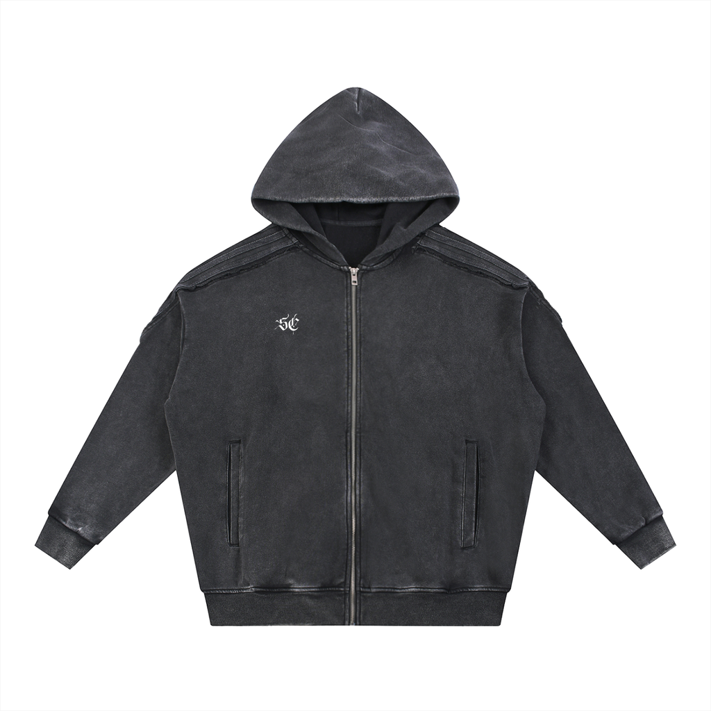 Snow Washed Tape Raw Edge Zip Hoodie - *Signature*