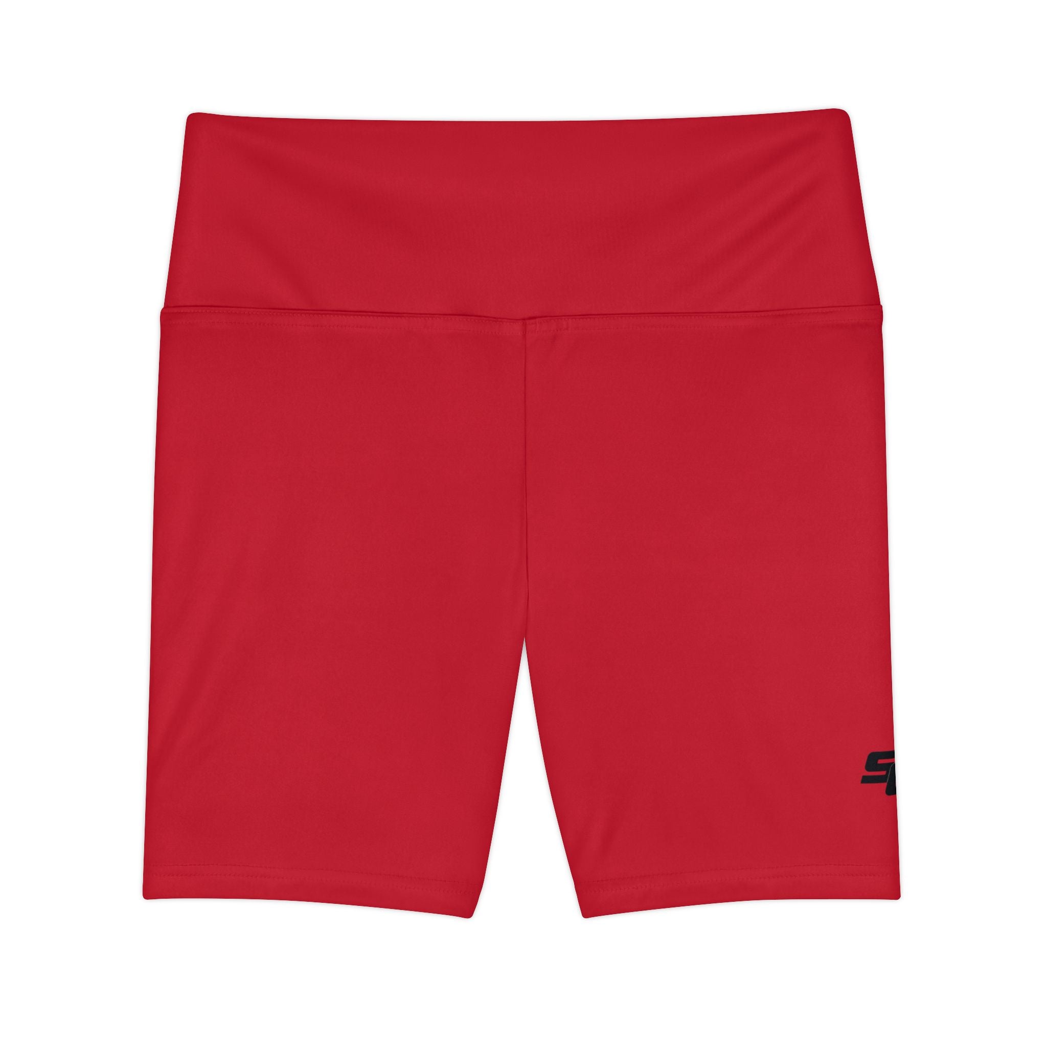 Women's Red Workout Bike Shorts - Black SC Logo
