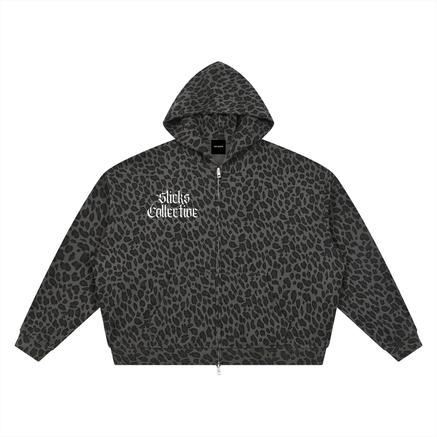 Leopard Print Waffle Full Zip Hoodie