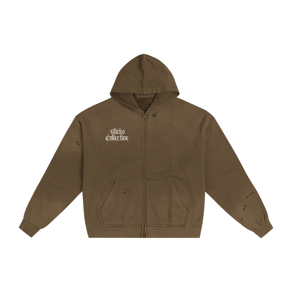 Hand-Frayed Sunfade Zip Hoodie