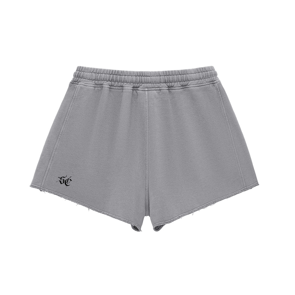 Snow Washed Raw Edge Shorts - *Signature* Black Logo