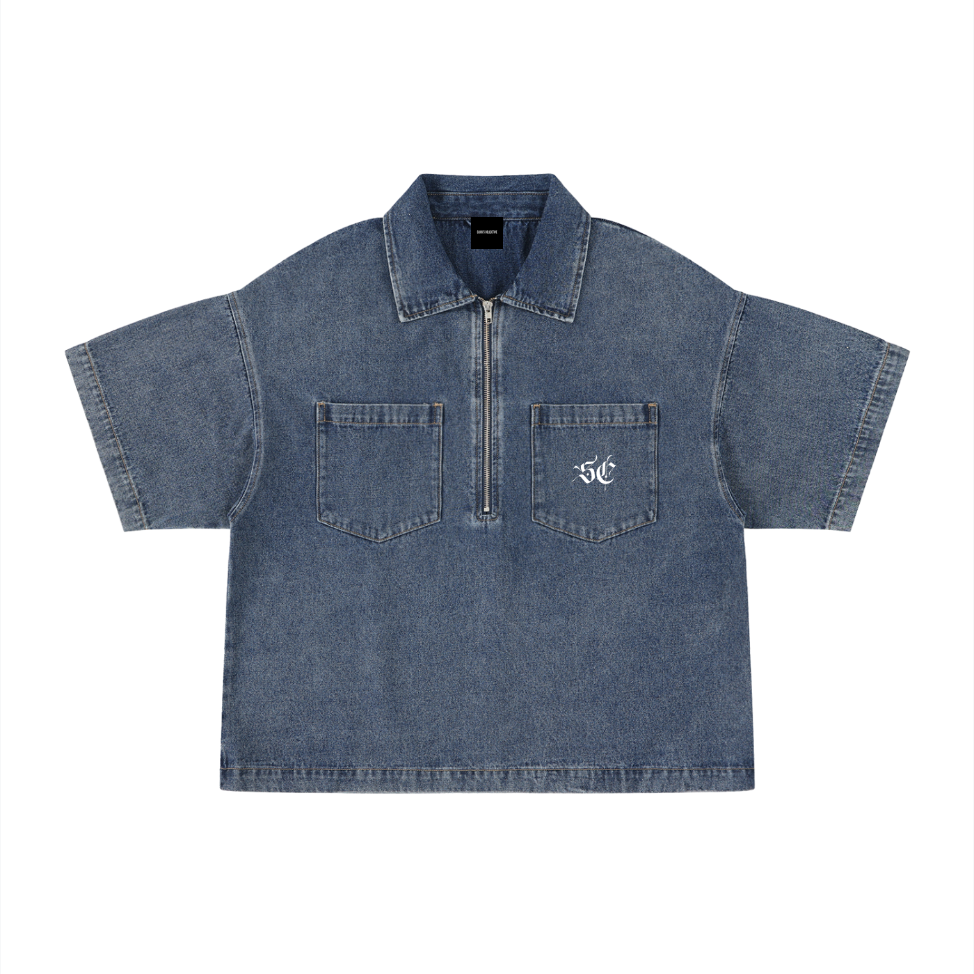 Vintage Wash Boxy Quarter-Zip Denim Shirt - Signature*