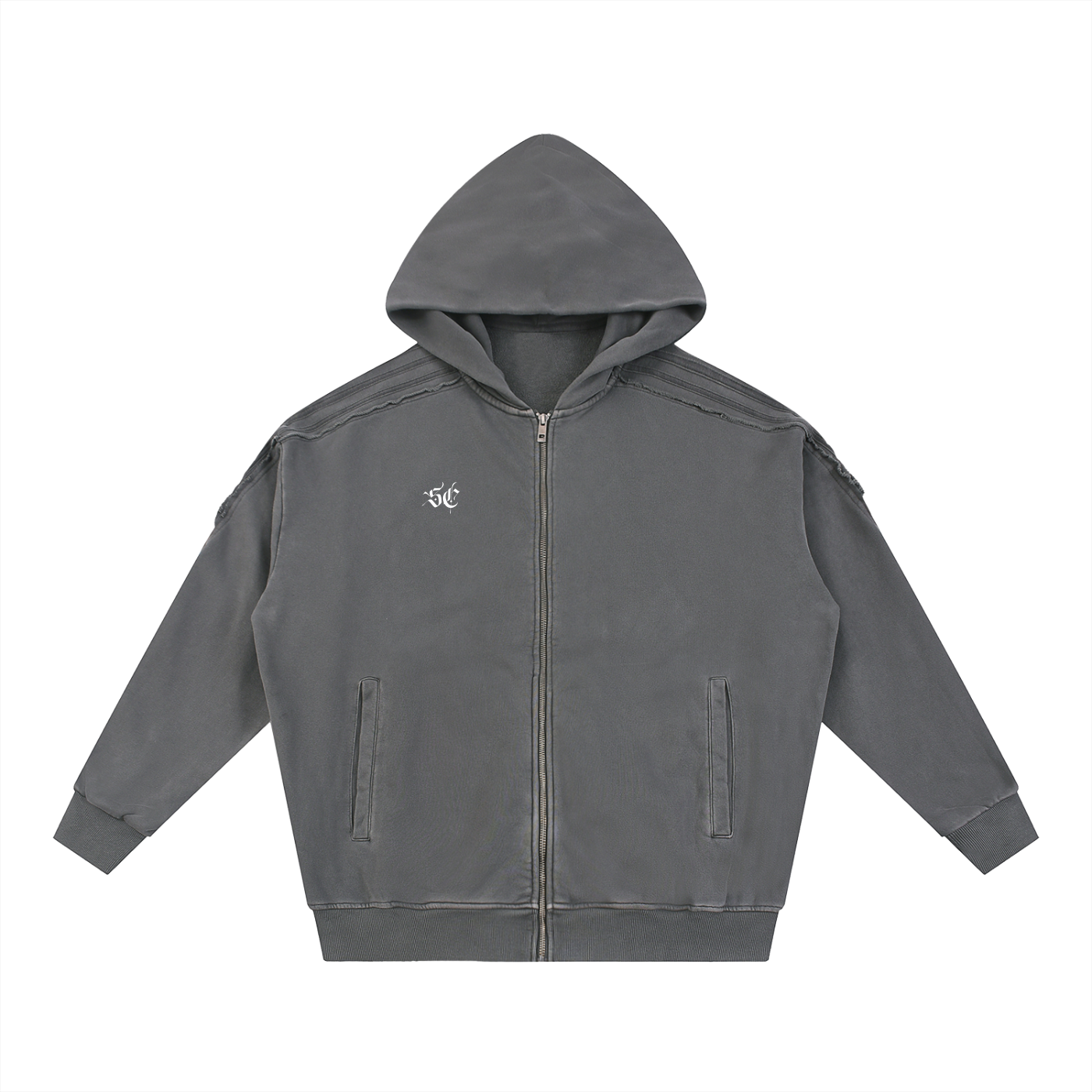 Snow Washed Tape Raw Edge Zip Hoodie - *Signature*