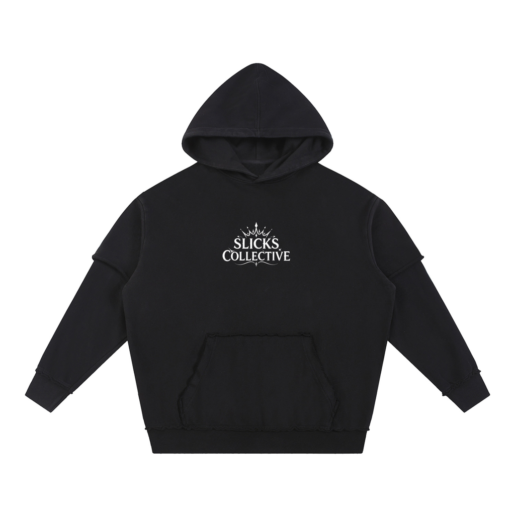 Snow Washed Raw Edge Double Layered Hoodie - *Rise*