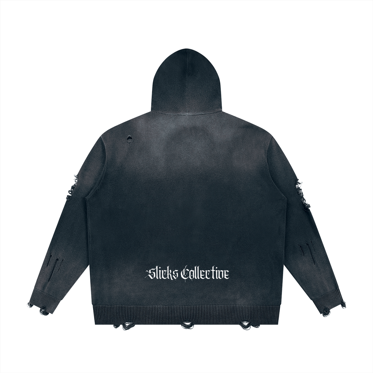 No Remorse Distressed Full Zip Sweater