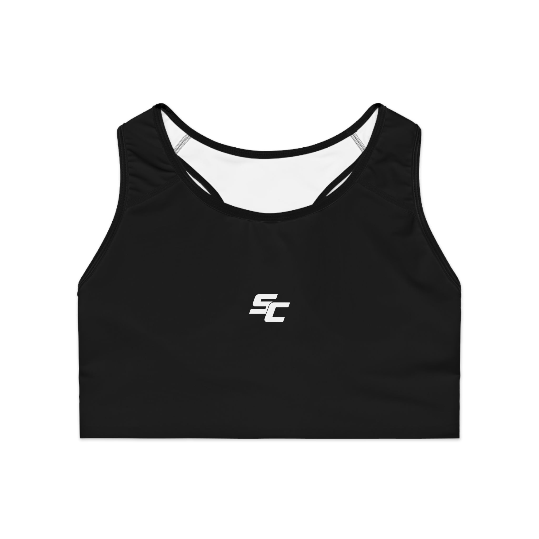 Minimalist SC Logo Sports Bra — Racerback Athletic Crop Top