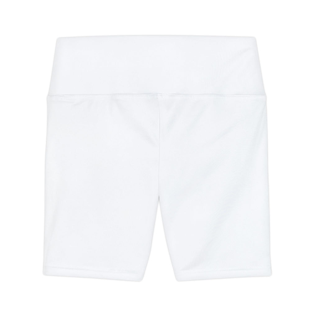 Women's White Workout Bike Shorts - Black SC Logo