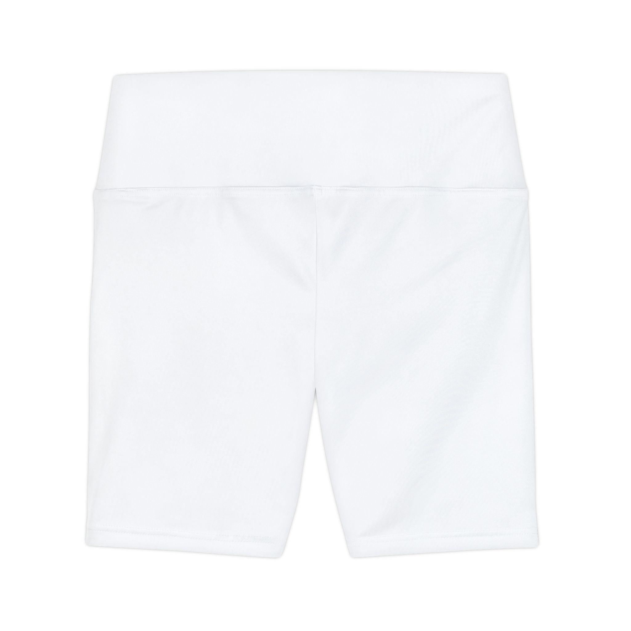 Women's White Workout Bike Shorts - Black SC Logo