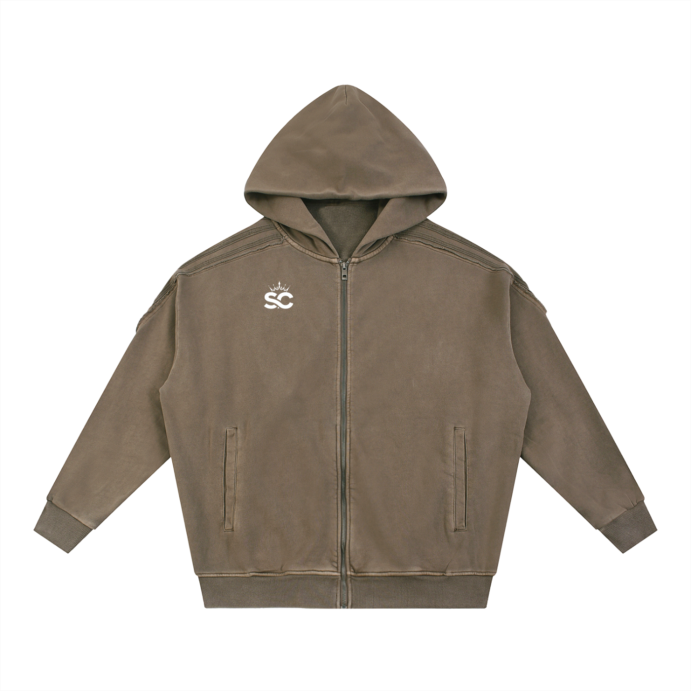 Snow Washed Tape Raw Edge Zip Hoodie - *Rise*