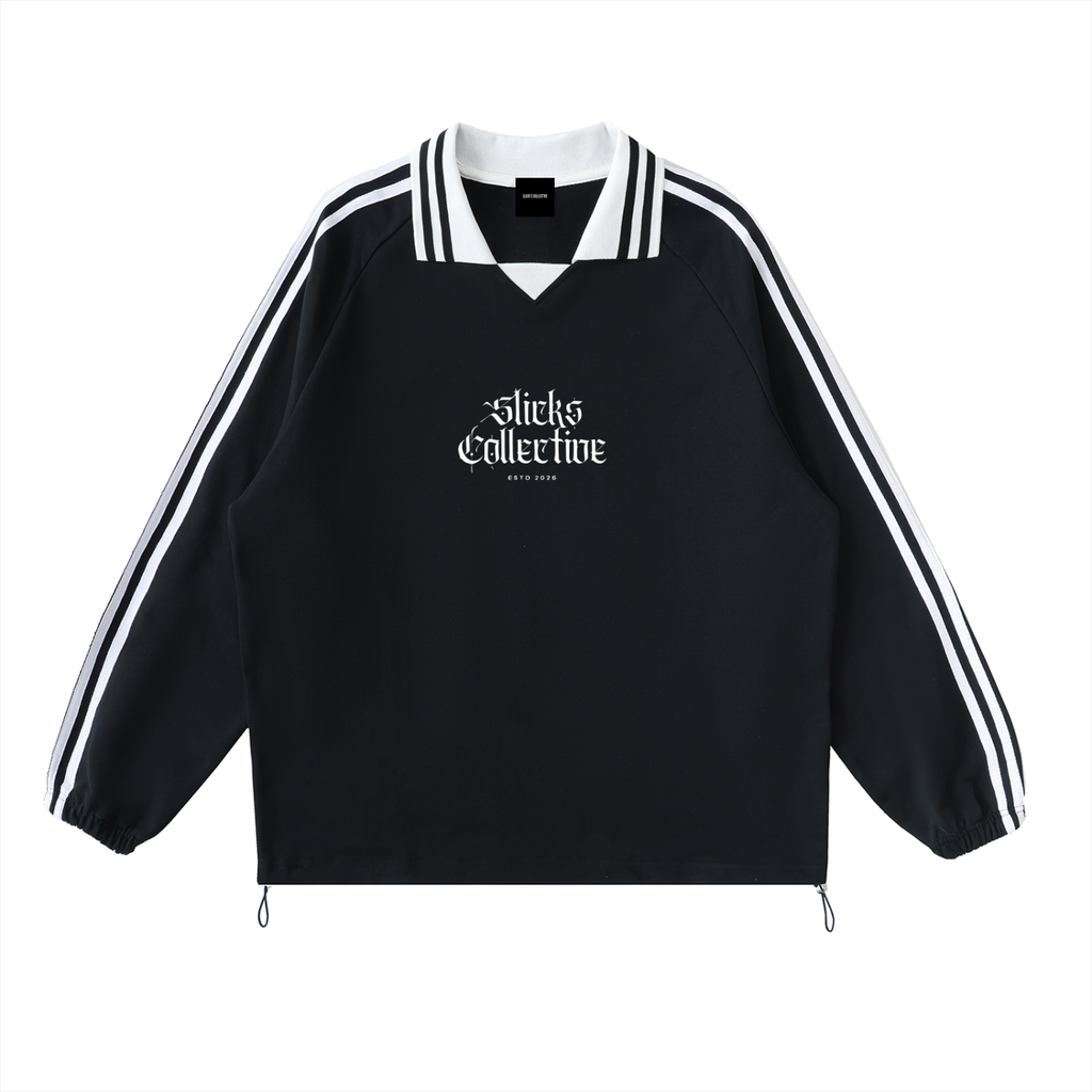 Contrast Striped Lapel Collar Sweatshirt - *Signature*