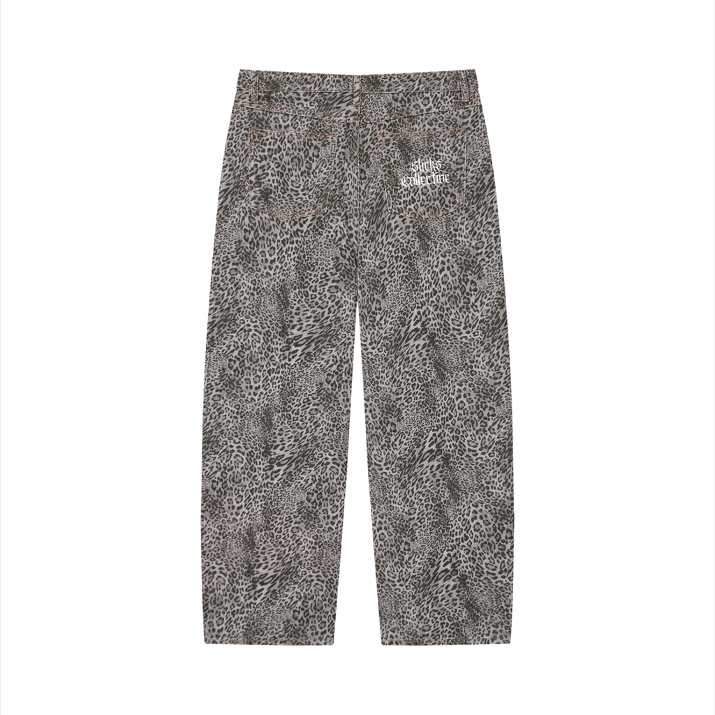 Vintage Wash Leopard Wide Leg Jeans - *Signature*