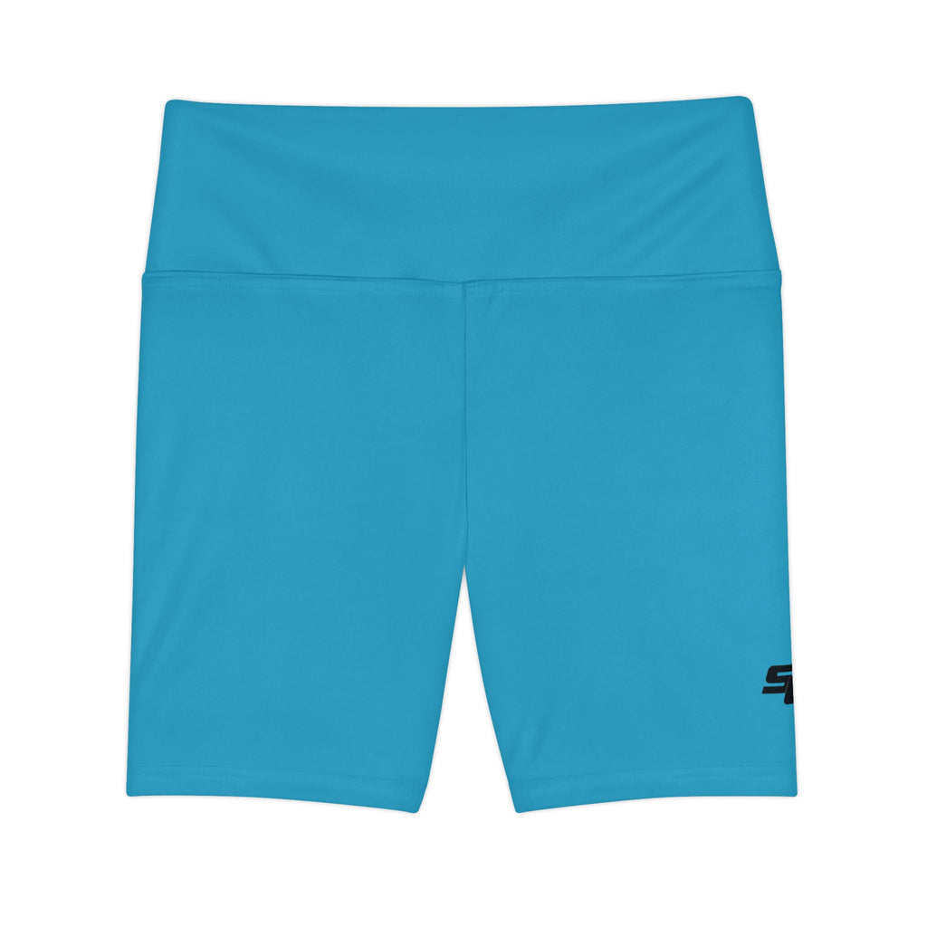 Women's Turquoise Workout Bike Shorts - Black SC Logo