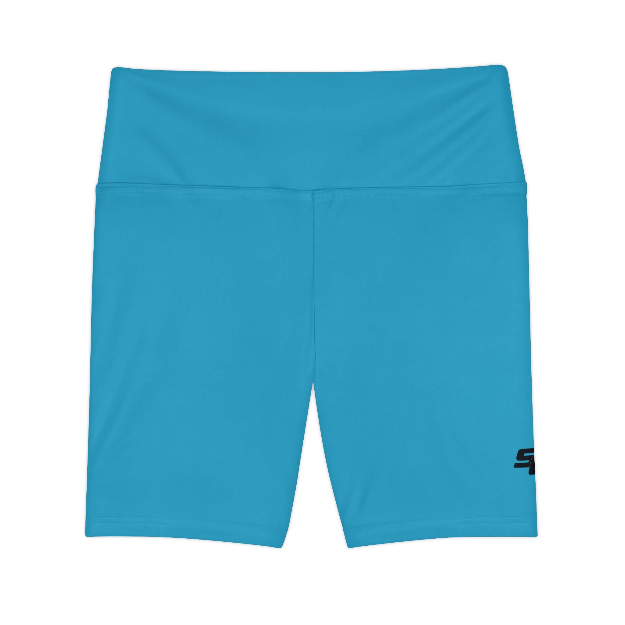 Women's Turquoise Workout Bike Shorts - Black SC Logo