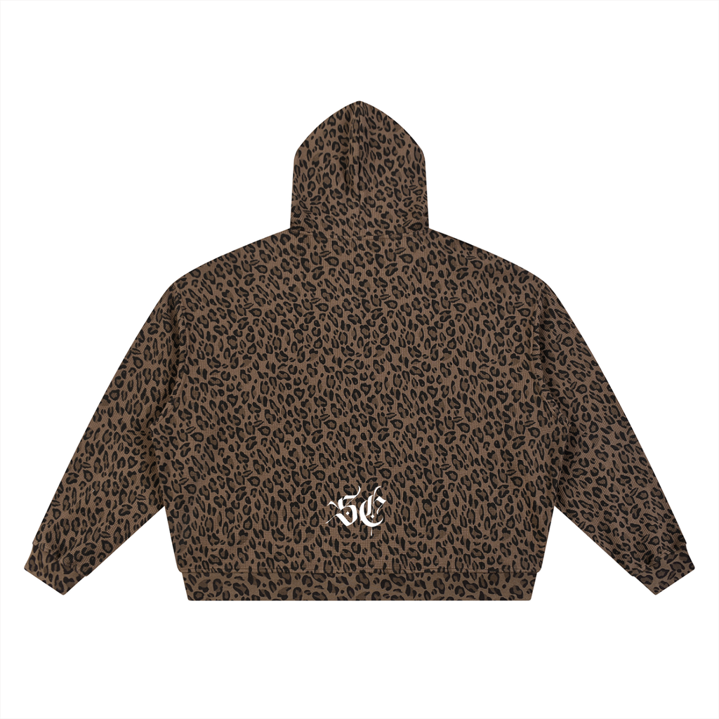Leopard Print Waffle Full Zip Hoodie