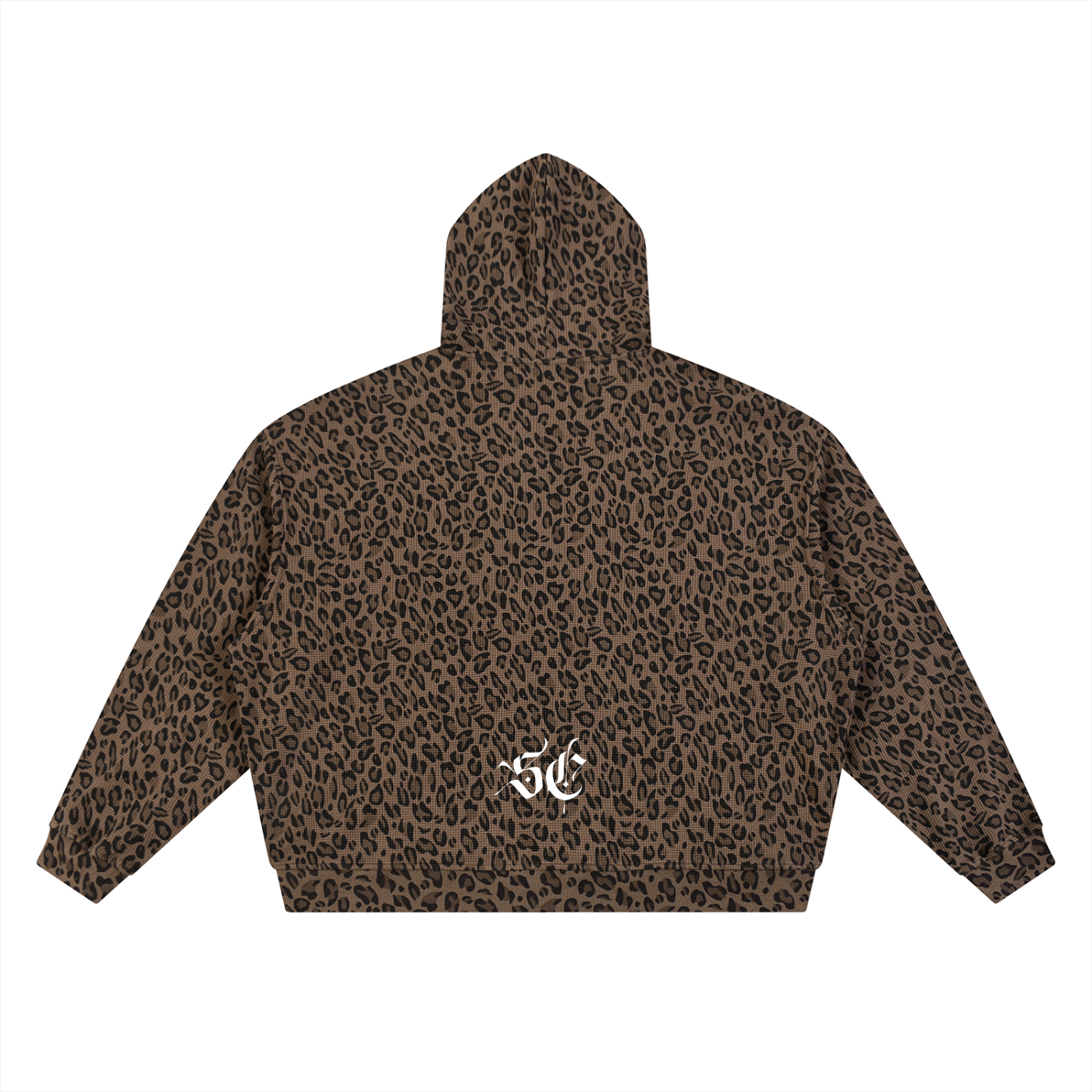 Leopard Print Waffle Full Zip Hoodie