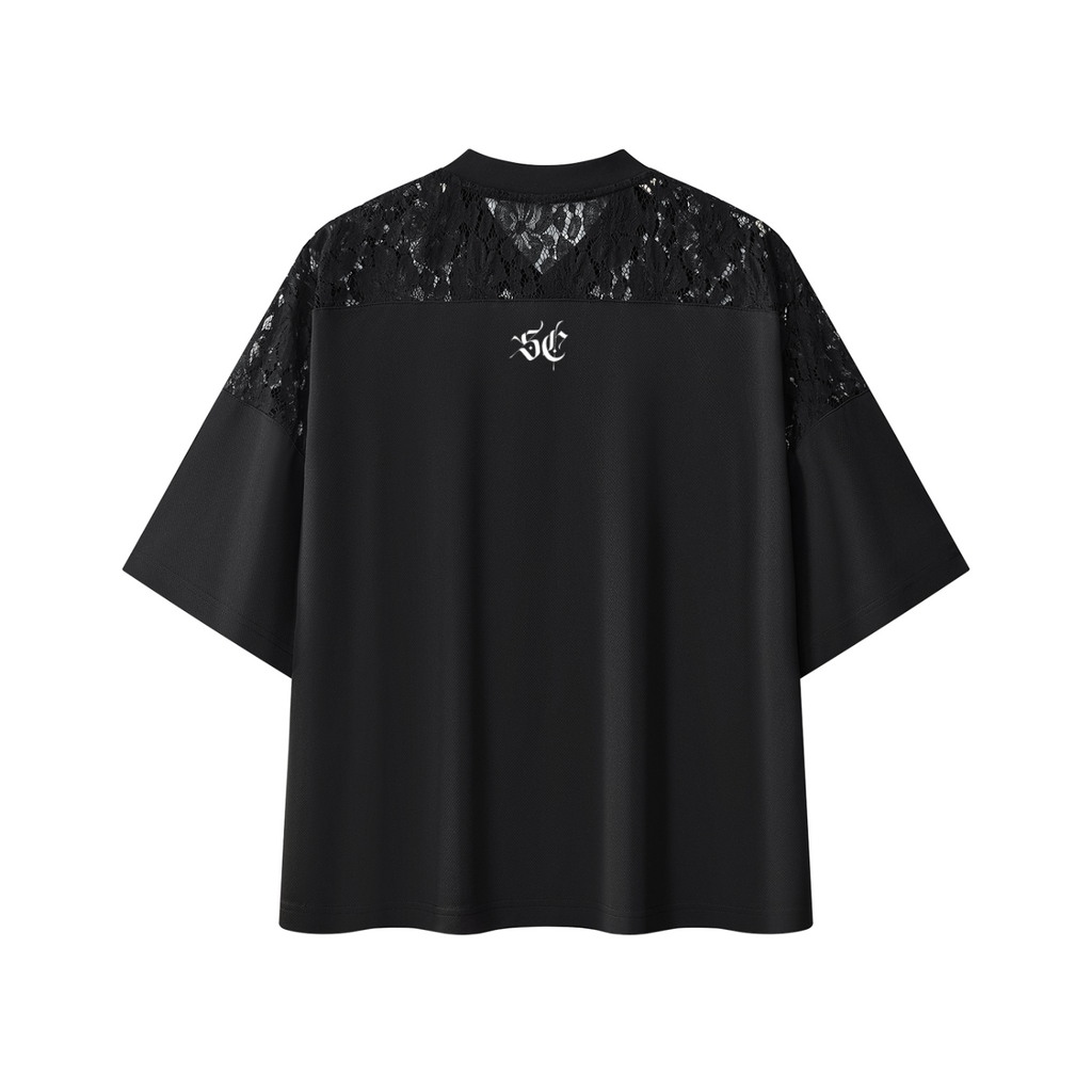 Lace Paneling V-Neck T-Shirt - *Signature*