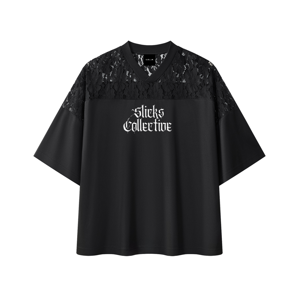 Lace Paneling V-Neck T-Shirt - *Signature*
