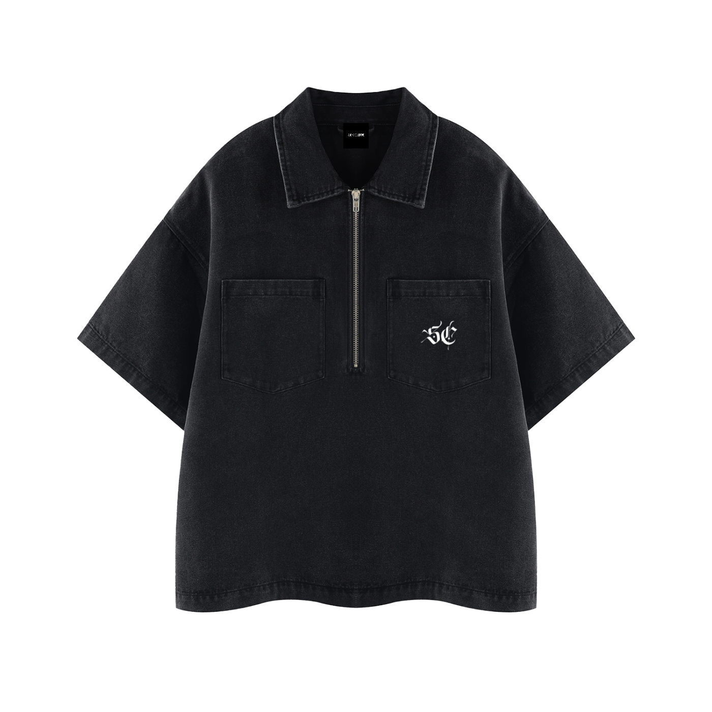 Vintage Wash Boxy Quarter-Zip Denim Shirt - Signature*