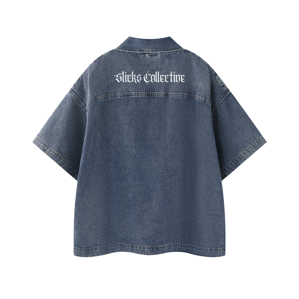 Vintage Wash Boxy Quarter-Zip Denim Shirt - Signature*