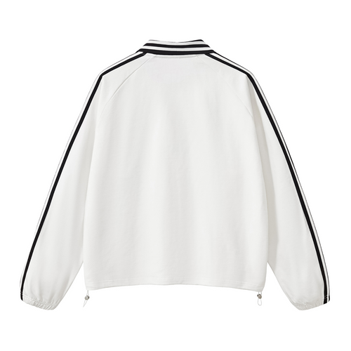 Contrast Striped Lapel Collar Sweatshirt - *Signature*