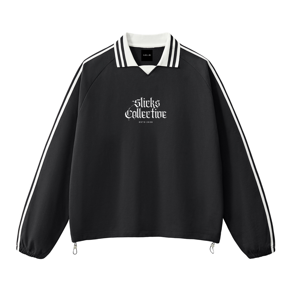 Contrast Striped Lapel Collar Sweatshirt - *Signature*