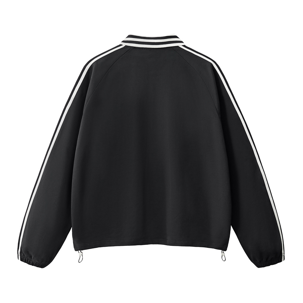 Contrast Striped Lapel Collar Sweatshirt - *Signature*