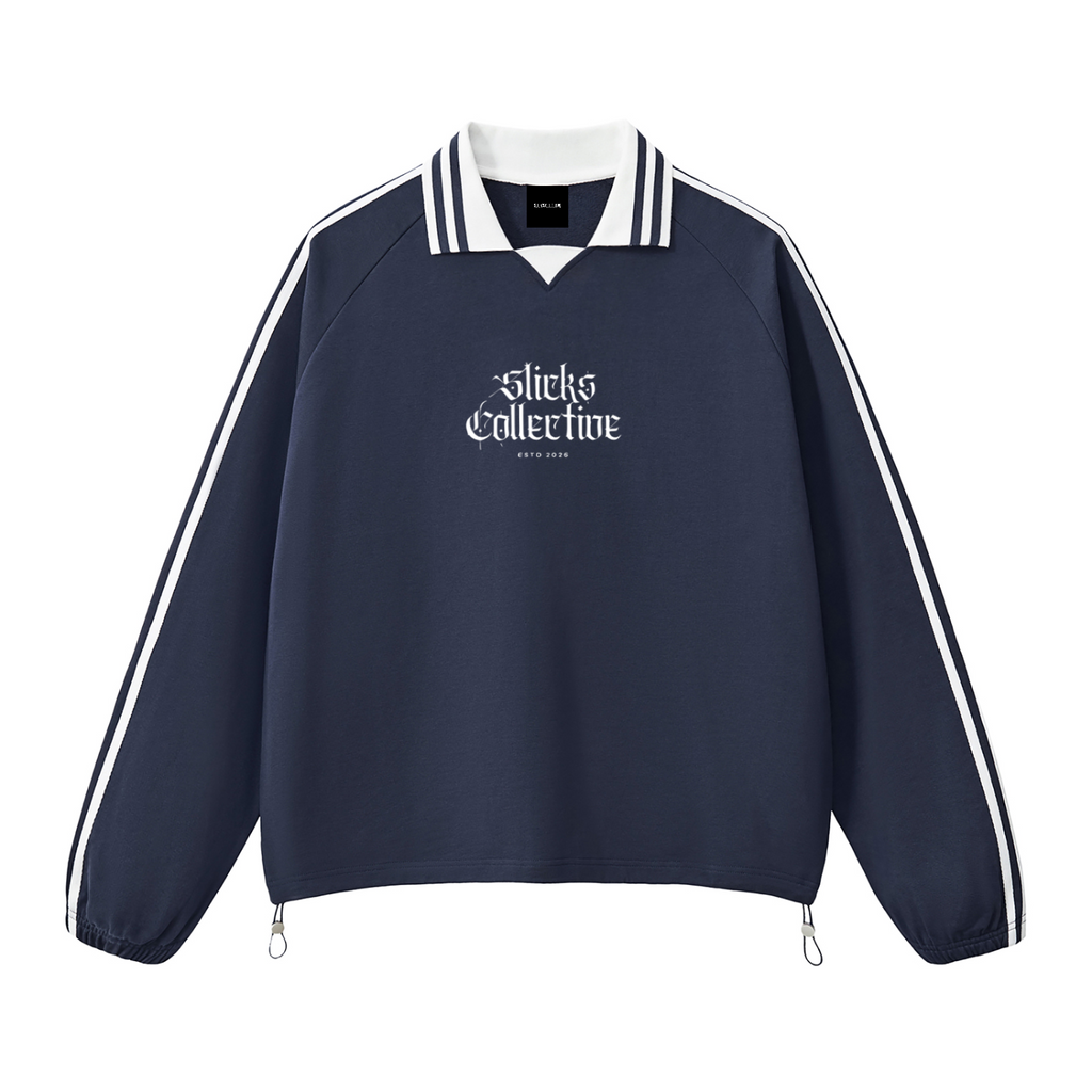 Contrast Striped Lapel Collar Sweatshirt - *Signature*