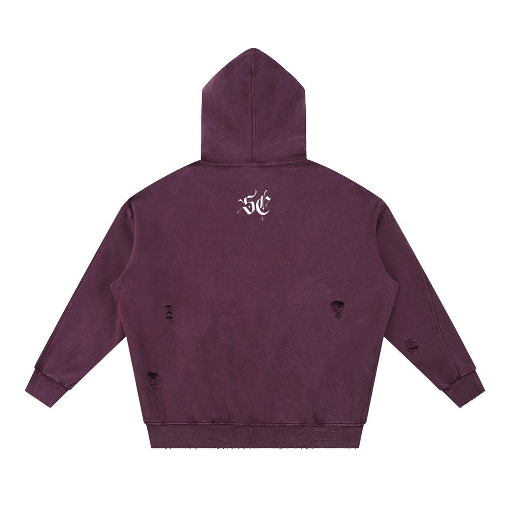 Snow Washed Distressed Panel Hoodie - *Signature*