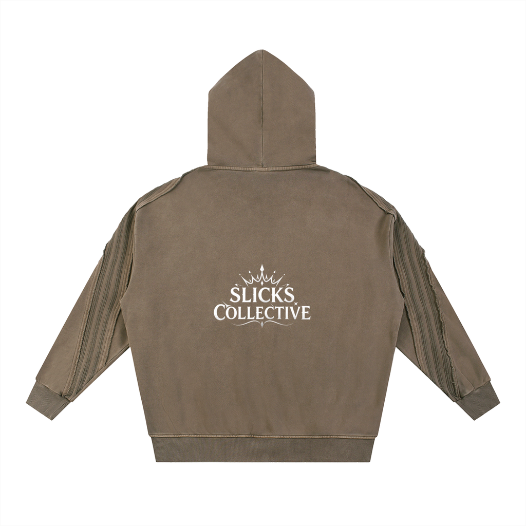 Snow Washed Tape Raw Edge Zip Hoodie - *Rise*