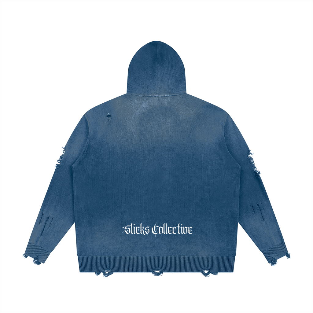 No Remorse Distressed Full Zip Sweater