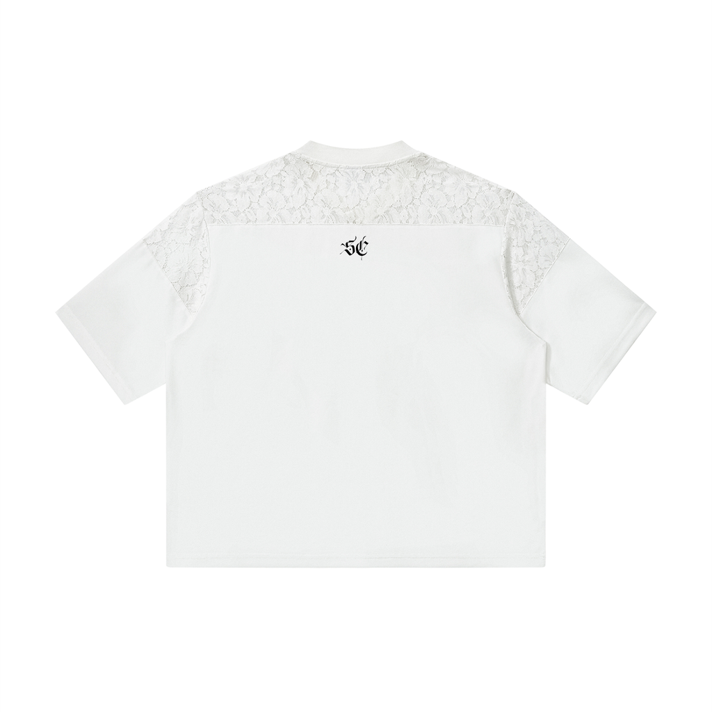 Lace Paneling V-Neck T-Shirt - *Signature*