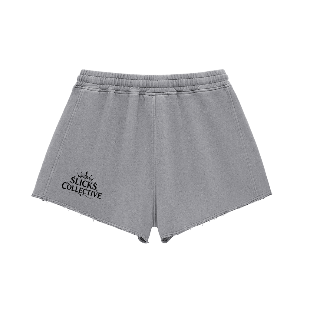 Snow Washed Raw Edge Shorts - *Rise* Black Logo