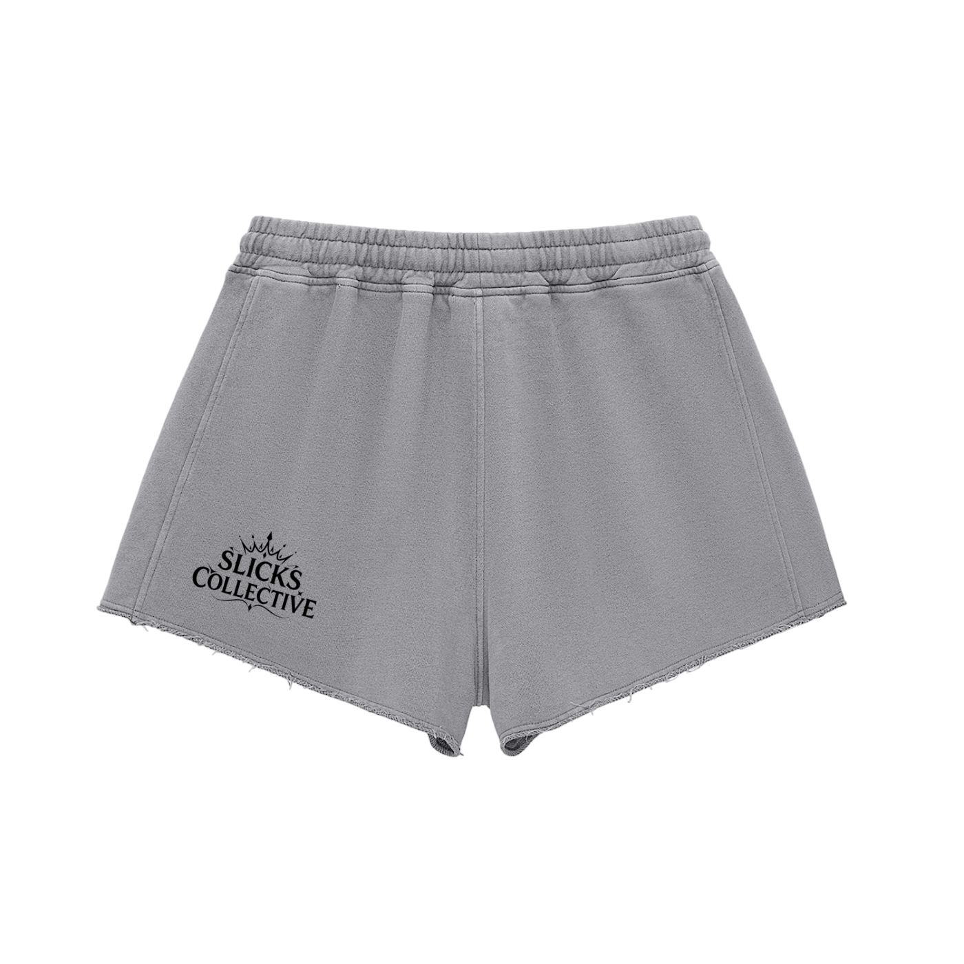 Snow Washed Raw Edge Shorts - *Rise* Black Logo